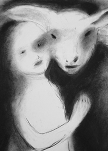 Mädchen mit Schaf, Detail